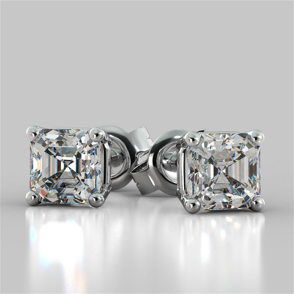 Brinco com pino de diamante com corte Asscher de 1 quilate em ouro branco sólido 14K - harrychadent.pt