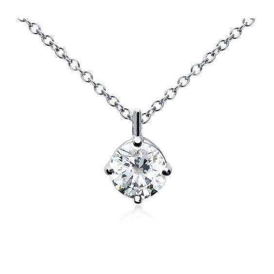 Solitário de 1 quilate com ponta de diamante redondo colar de diamante e pingente de ouro branco 14K - harrychadent.pt