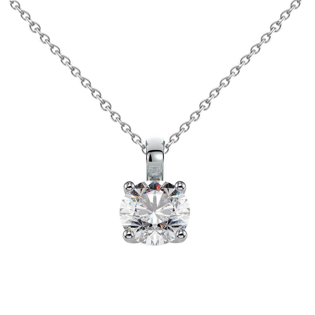 Colar de diamante redondo de 1 quilate e pingente de ouro branco 14K - harrychadent.pt