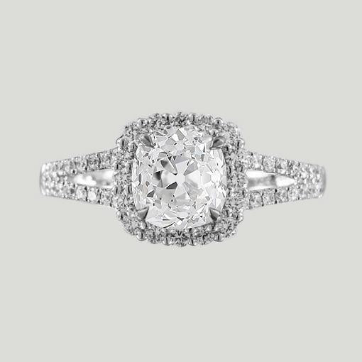 Almofada de anel de ouro 14K Halo Old Miner Diamond Split Shank 5.50 quilates - harrychadent.pt