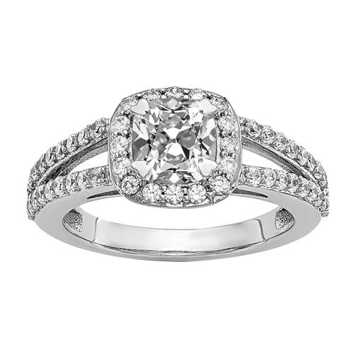 Almofada de anel Lady Halo em ouro 14K Old Cut Diamond Split Shank 5 quilates - harrychadent.pt