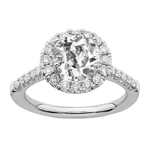 Anel de ouro branco 14K Halo Ring Old Mine Cut Joias de diamante 4 quilates - harrychadent.pt