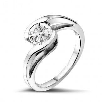 Paciência 1.25 quilates com corte redondo de diamante e anel de casamento em ouro branco 14K - harrychadent.pt