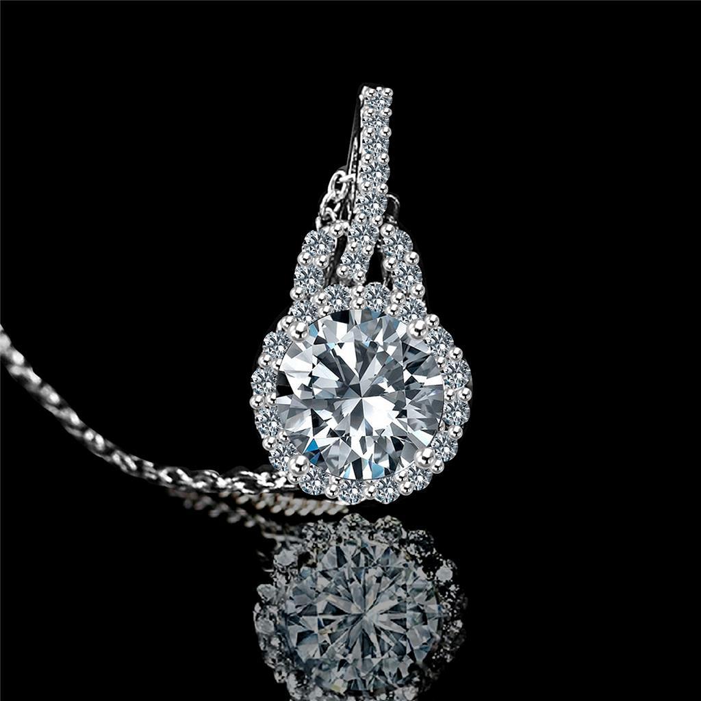 Colar de diamante redondo Halo de 1.27 ct e pingente de ouro branco 14K - harrychadent.pt