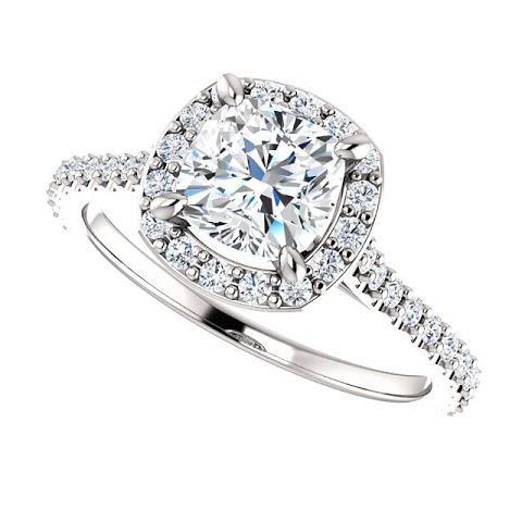 Almofada de halo de 1.35 ct e aliança de diamante redondo em ouro branco 14K - harrychadent.pt