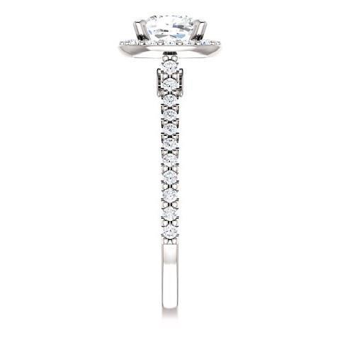 Almofada de halo de 1.35 ct e aliança de diamante redondo em ouro branco 14K - harrychadent.pt
