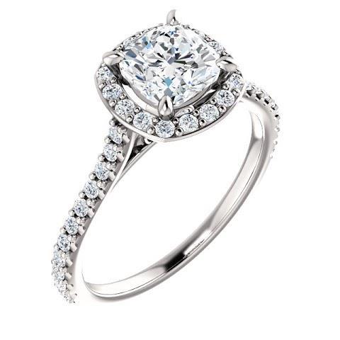 Almofada de halo de 1.35 ct e aliança de diamante redondo em ouro branco 14K - harrychadent.pt