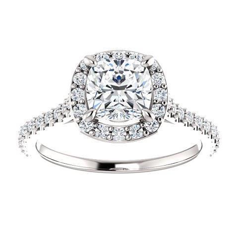 Almofada de halo de 1.35 ct e aliança de diamante redondo em ouro branco 14K - harrychadent.pt