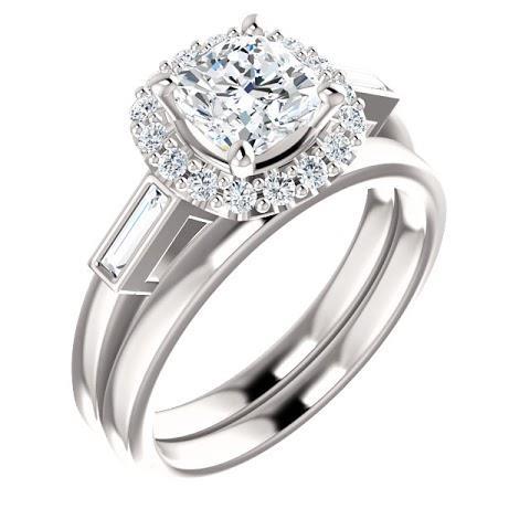 1.40 quilates Halo Diamond Anel de noivado 3 Stone White Gold 14K - harrychadent.pt