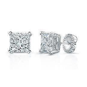 Conjunto de pinos de 1.5 ct Princess Cut Diamond com pino e ouro branco 14K - harrychadent.pt