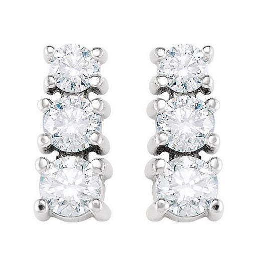 Brincos de diamante com três pedras de 1.5 ct e ouro branco 14K - harrychadent.pt