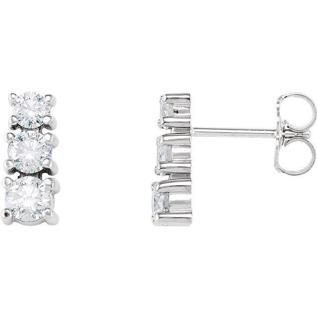 Brincos de diamante com três pedras de 1.5 ct e ouro branco 14K - harrychadent.pt
