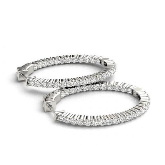 Brincos de argola de diamantes brilhantes redondos de 1.50 quilates em ouro branco 14K novos - harrychadent.pt