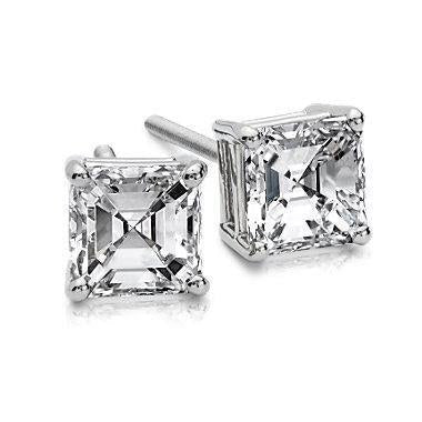 Conjunto de pontas de diamante de 1.50 quilates Asscher Cut Prong Brinco de ouro branco - harrychadent.pt