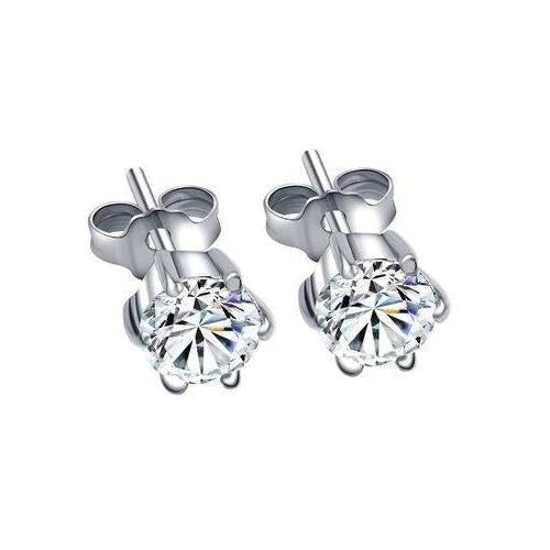 Brincos de cravo de diamante de 1.50 quilates de formato redondo em ouro branco 14K - harrychadent.pt