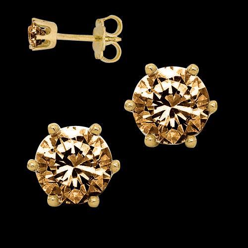 Brincos com tachas de diamante marrom 1,50 quilates Coroa cravejada Ouro amarelo 14K