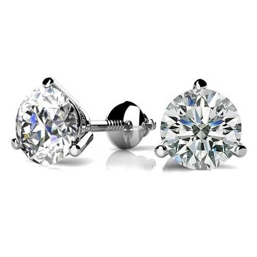 Brincos de pino de 1.70 quilates Solitaire de 3 pinos redondo em ouro branco 14K - harrychadent.pt