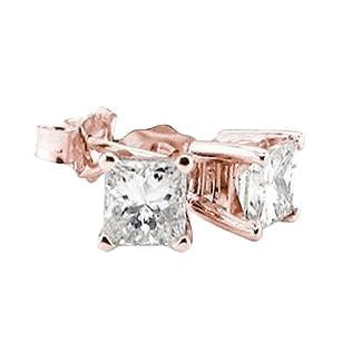 2 quilates princesa diamantes brincos rosa ouro - harrychadent.pt