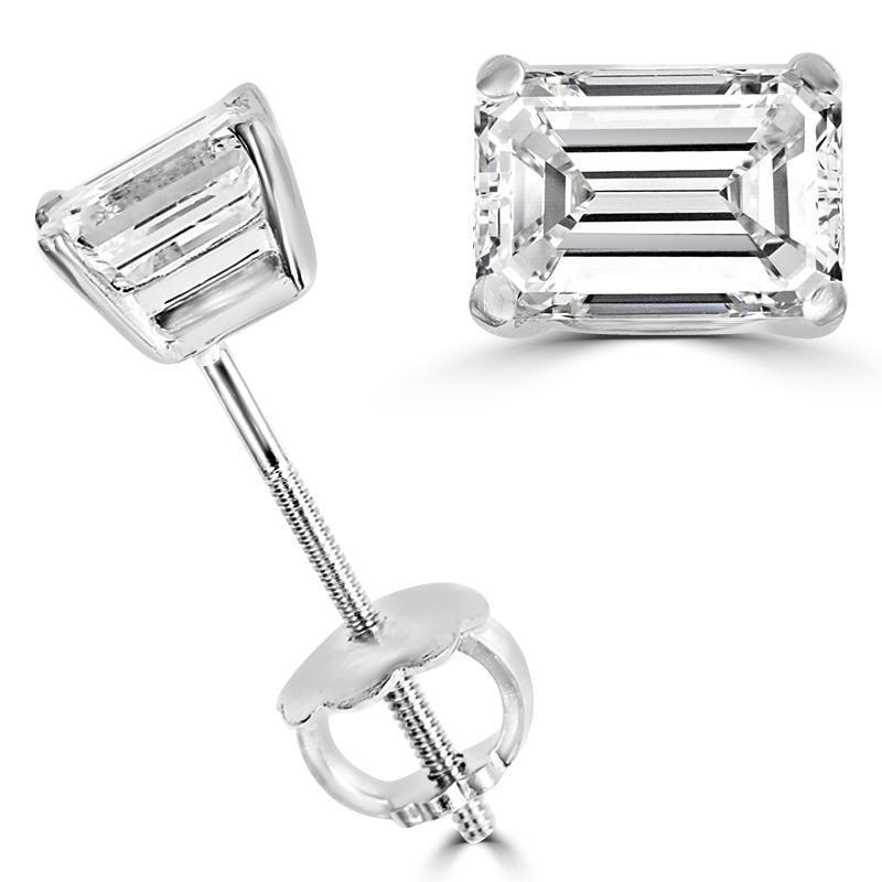 Par de brinco de diamante com corte esmeralda 2 quilates em ouro branco 14K - harrychadent.pt
