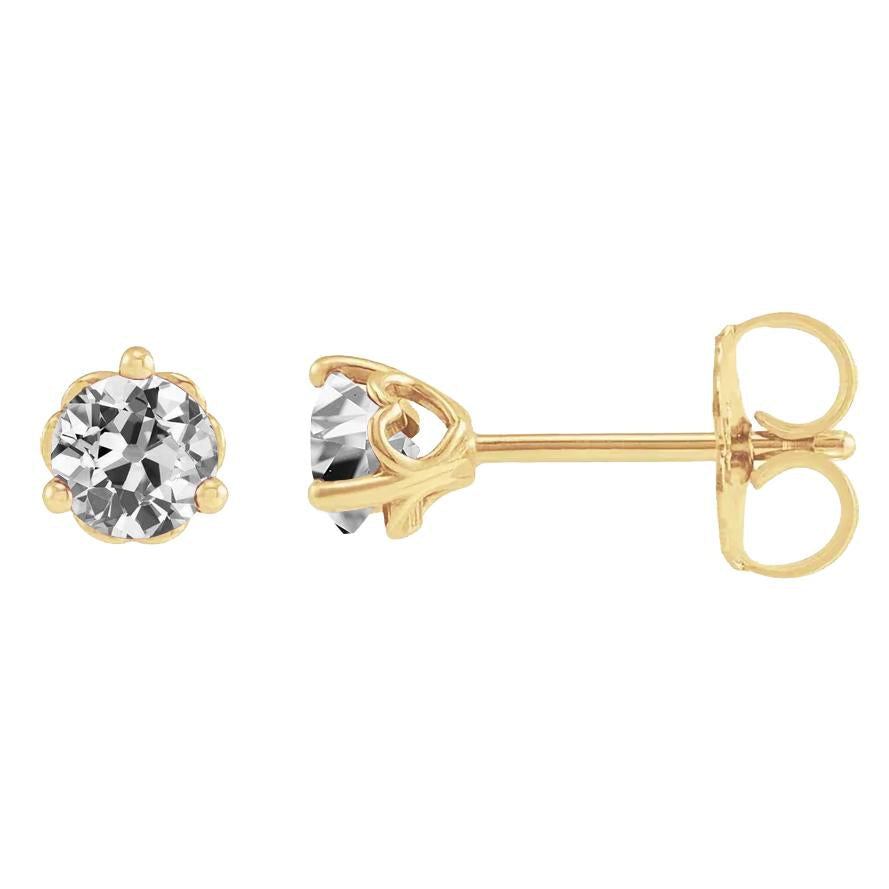Brincos de ouro de 2 quilates antigo europeu conjunto de pontas de diamante push backs - harrychadent.pt