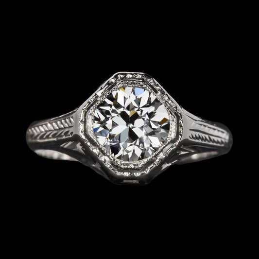 Anel de casamento de 2 quilates estilo vintage em formato redondo Old Cut Diamond - harrychadent.pt
