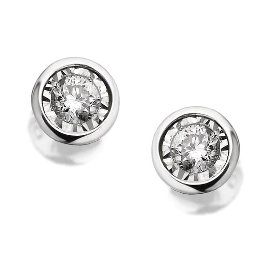 Conjunto de bisel de 2 quilates brincos redondos de corte redondo ouro branco com corte de diamante montagem