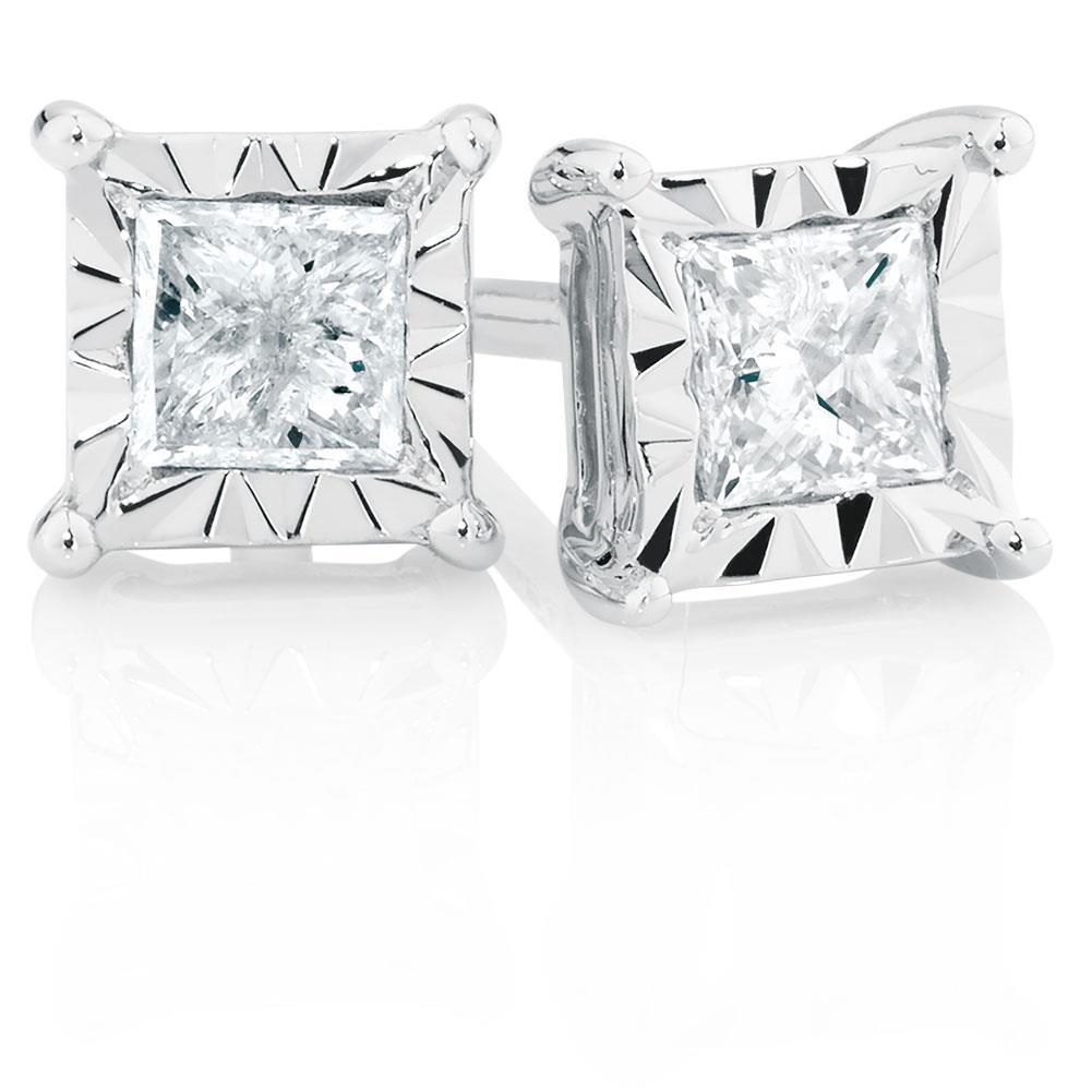 Brinco Princesa com 2 Ct de Diamante e Ouro Branco 14K Novo - harrychadent.pt