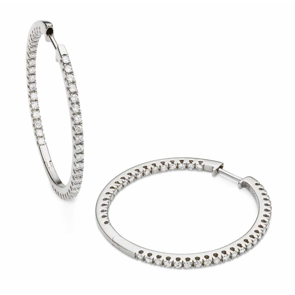 Par de Brinco Aro de Diamante Redondo 2 Ct em Ouro Branco 14K - harrychadent.pt