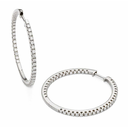 Par de Brinco Aro de Diamante Redondo 2 Ct em Ouro Branco 14K - harrychadent.pt