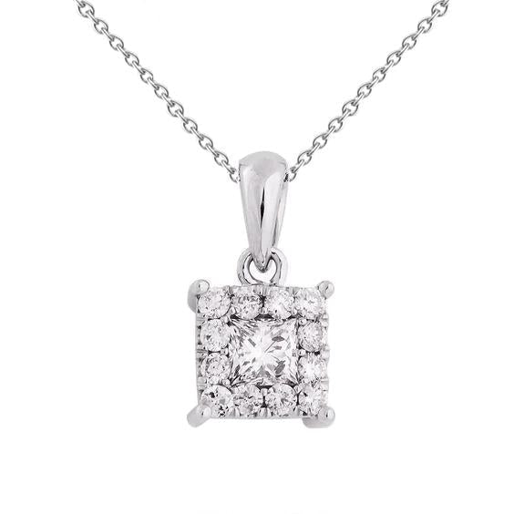 2.2 Ct Princesa e Colar de Diamante Redondo Pingente de Ouro Branco 14K - harrychadent.pt