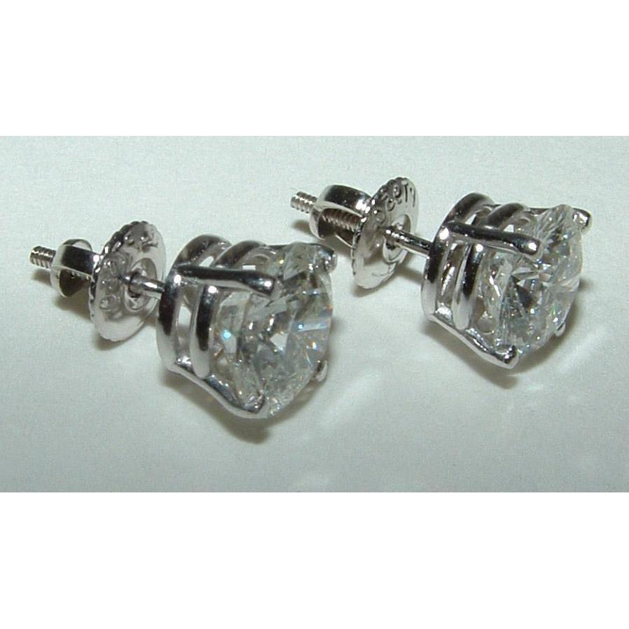 Brincos com pino de diamante de 2.5 quilates redondo em ouro branco brilhante 14K - harrychadent.pt