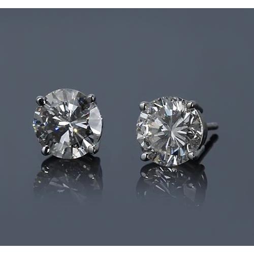 Brinco de pino redondo de diamante com pino de ouro branco de 2.50 quilates em ouro branco 14K F Vs1 - harrychadent.pt