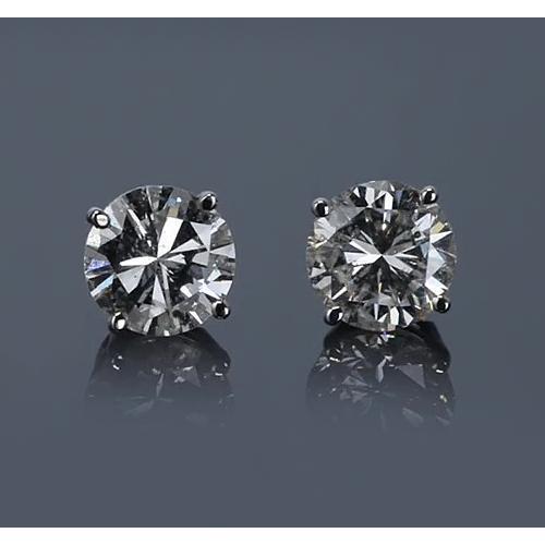 Brinco de pino redondo de diamante com pino de ouro branco de 2.50 quilates em ouro branco 14K F Vs1 - harrychadent.pt