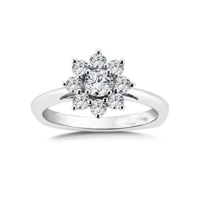 Anel Halo de Aniversário Diamante Estilo Flor 2,60 quilates Ouro Branco 14K - harrychadent.pt
