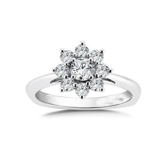 Anel Halo de Aniversário Diamante Estilo Flor 2,60 quilates Ouro Branco 14K - harrychadent.pt