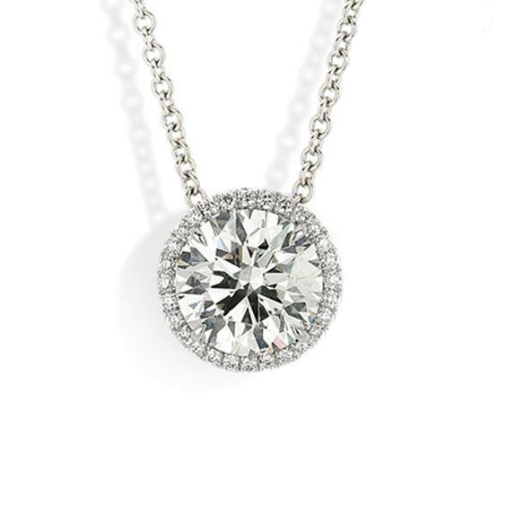 Colar redondo de diamante para senhora de 2.80 quilates e pingente dourado branco 14K - harrychadent.pt