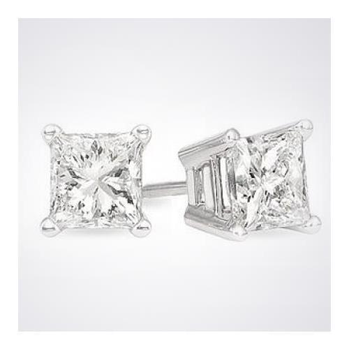 Brinco Princesa Corte de Diamante de 3 Quilates em Ouro Branco Sólido 14K - harrychadent.pt