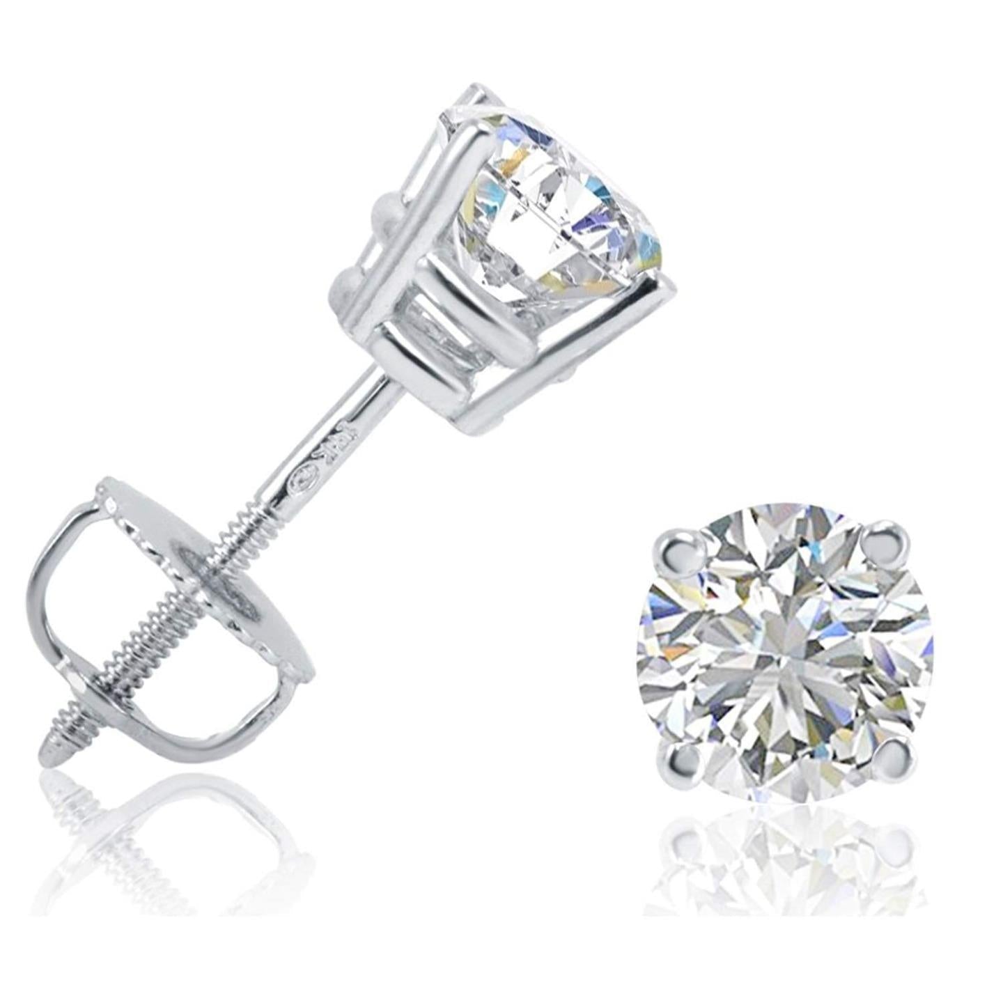 Brinco de diamante com corte redondo de 3 quilates e ouro branco 14K - harrychadent.pt