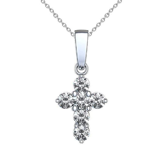 Colar de pingente de cruz de diamante lindo de 3 ct corte redondo- harrychadent.pt