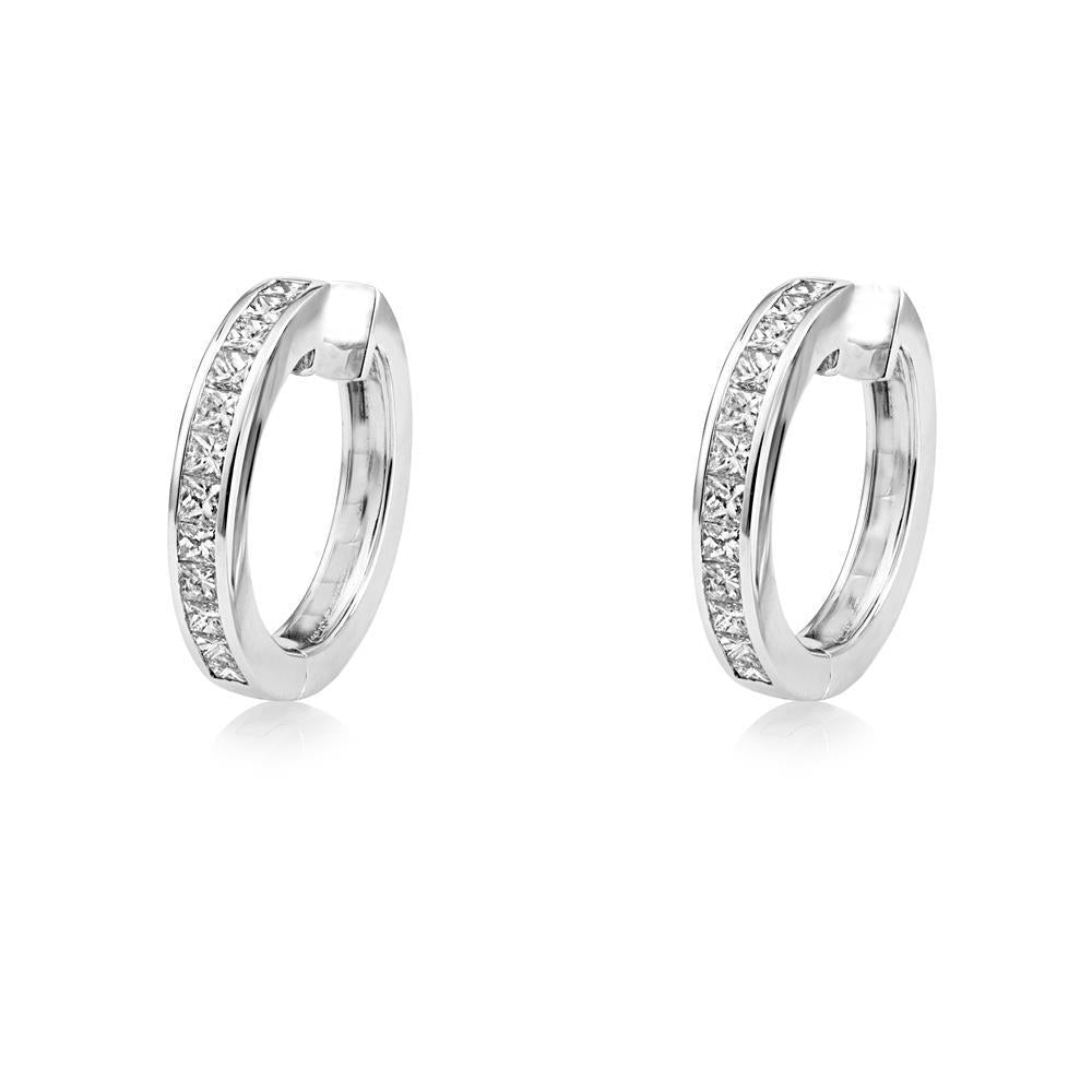 Brincos de argola de diamante 3 ct Princess Cut em ouro branco 14K - harrychadent.pt