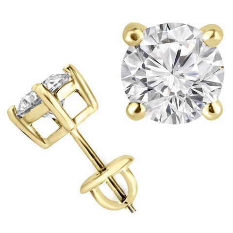 3 ct Solitaire com corte redondo de diamante e brinco de ouro amarelo - harrychadent.pt