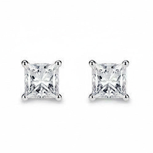 3.00 Carats Diamonds Ladies Studs Earrings Princess Cut White Gold 14K