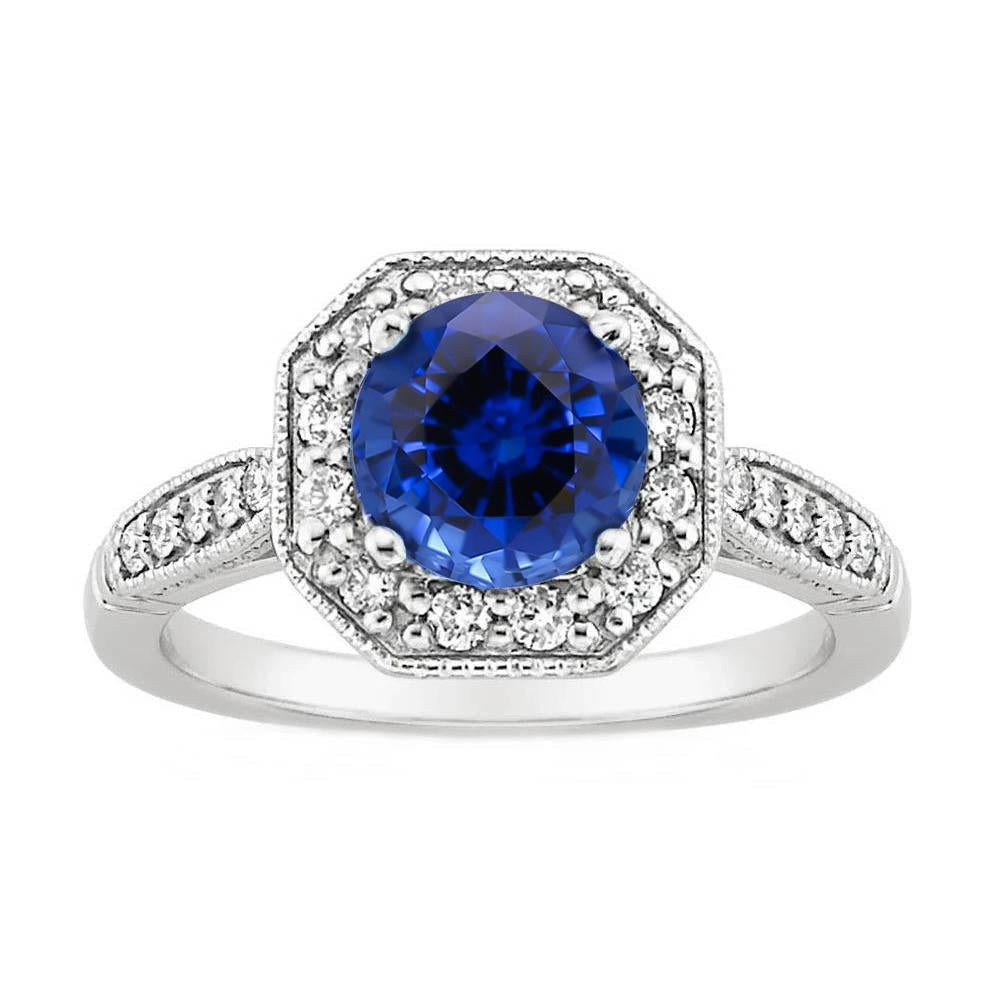 3.35 quilates de safira do Sri Lanka Halo Diamonds anel em ouro branco 14K - harrychadent.pt