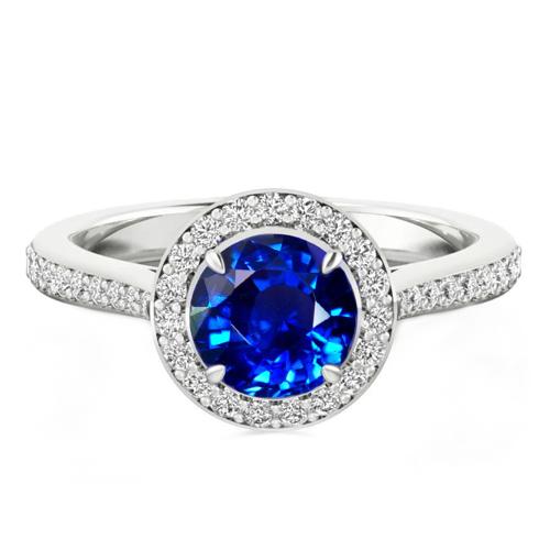 3.50 quilates Ceilão Safira e diamantes anel em ouro branco 14K - harrychadent.pt