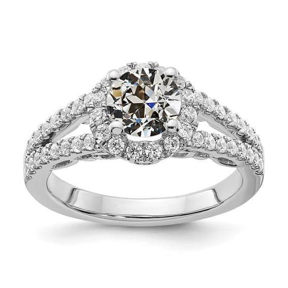 3.50 quilates Halo redondo antigo corte da mina anel de diamante com haste dividida em ouro - harrychadent.pt