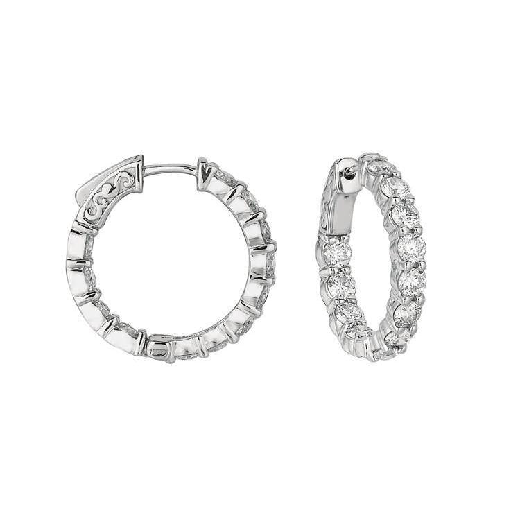 Brinco de par de argola de diamante redondo brilhante com 15 pontas. 3.70 quilates WG 14K - harrychadent.pt