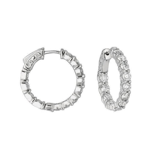 Brinco de par de argola de diamante redondo brilhante com 15 pontas. 3.70 quilates WG 14K - harrychadent.pt