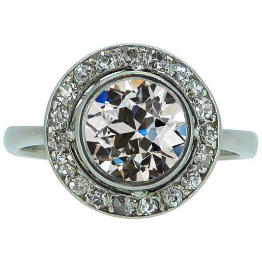 Conjunto de moldura de diamante redondo antigo com anel de aniversário de 4 quilates Halo - harrychadent.pt