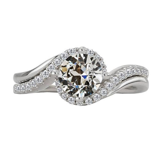 Anel de halo de 4 quilates redondo antigo lapidação de diamante com haste trançada de ouro - harrychadent.pt