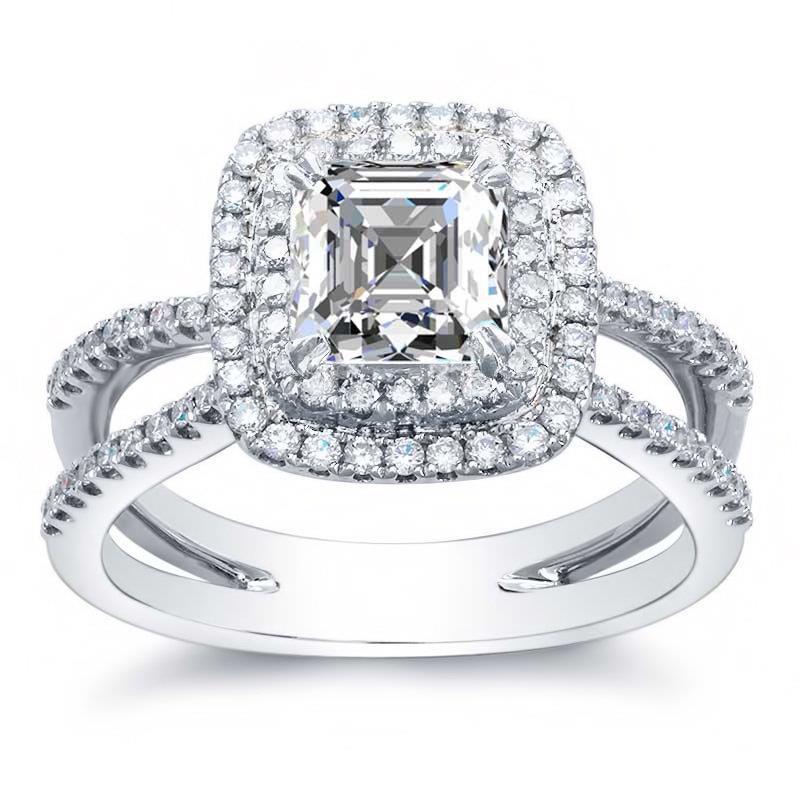 4.20 quilates Asscher e anel de diamante redondo Halo - harrychadent.pt